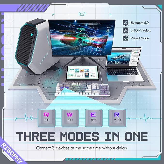 Wireless Mechanical Keyboard, Triple Mode 2.4G/USB-C/Bluetooth Gaming Keyboard - Image 4
