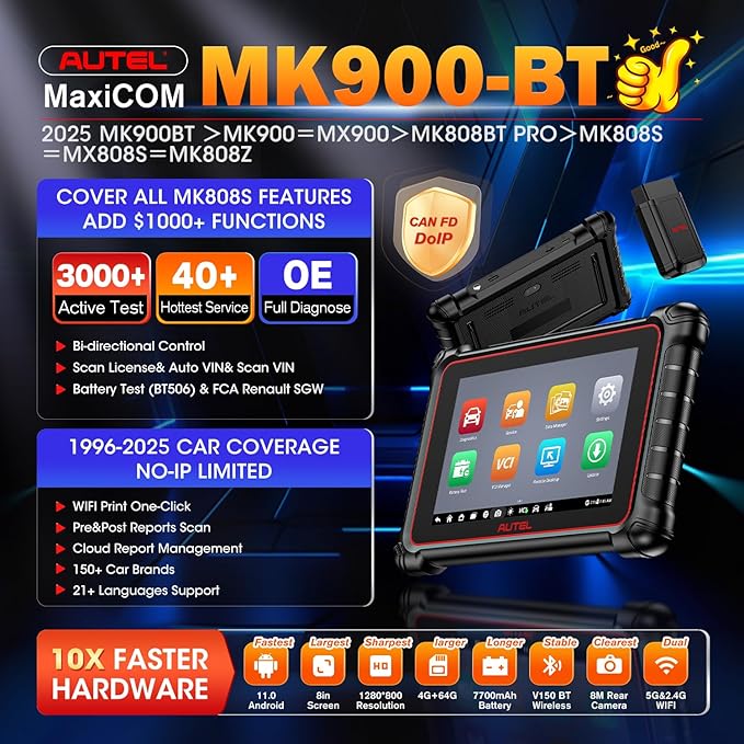Autel Scanner MaxiCOM MK900BT, 2025 MK900-BT V2.0 Bidirectional Diagnostic Tool - Image 2