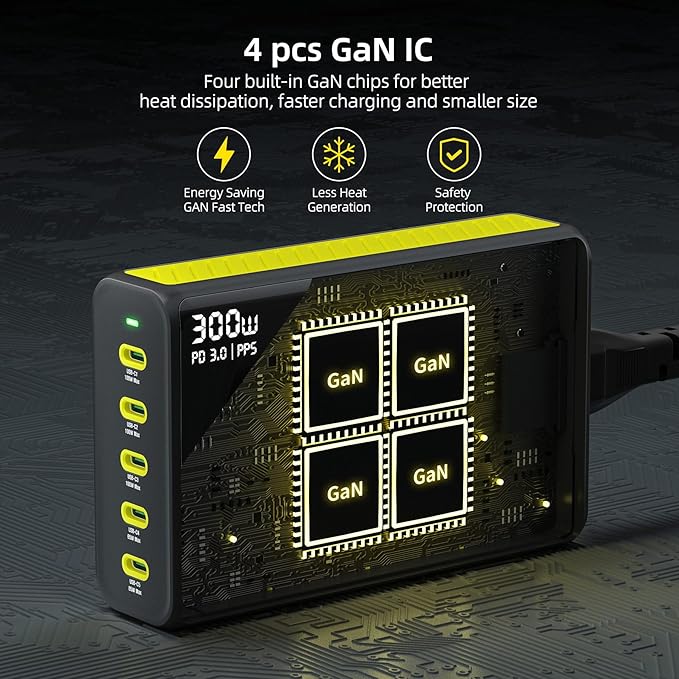 HUNDA 300W USB C Charger GaN Charging Station Desktop 5 Ports PD 100W Fast - Image 4