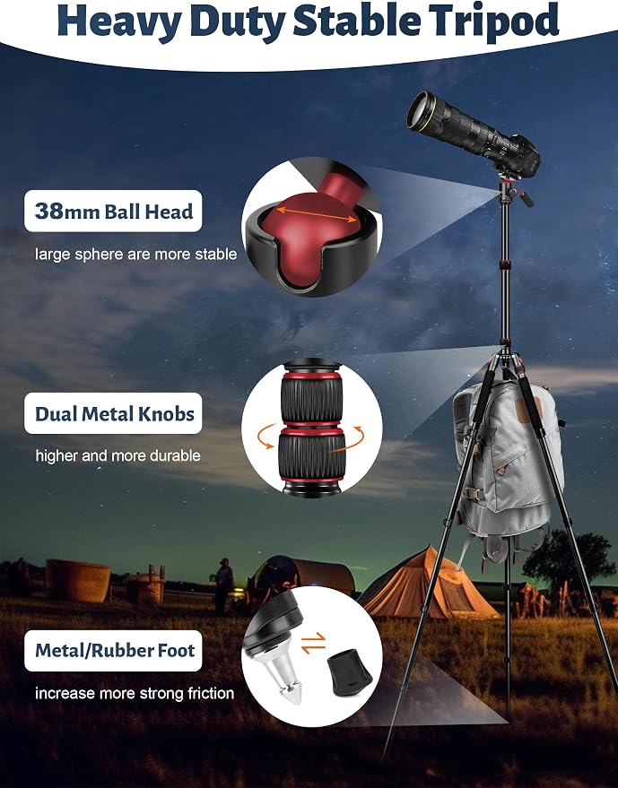 Tripod for Camera, Professional Aluminum Tripods, Heavy Duty Tripod for DSLR - Image 2