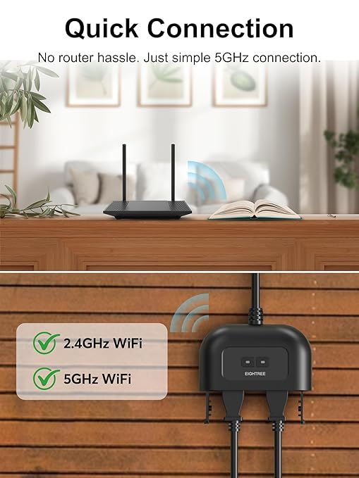 EIGHTREE 5GHz Outdoor Smart Plug Waterproof IP44, WiFi Smart Outlet Plug - Image 2