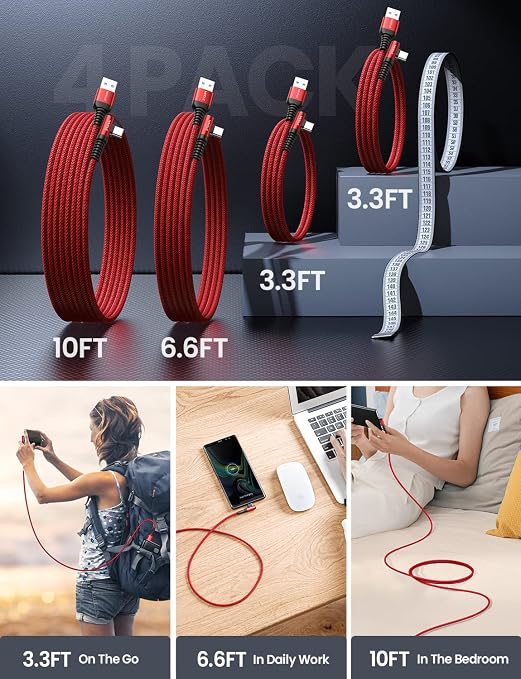 AINOPE USB C to USB Cable 3.1A USB Fast Charge Right Angle, Resistant Nylon - Image 6