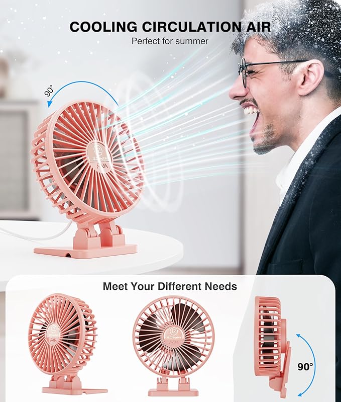 JZCreater USB Desk Fan, Portable Mini Fan, 3 Speeds Desktop Table Cooling - Image 4