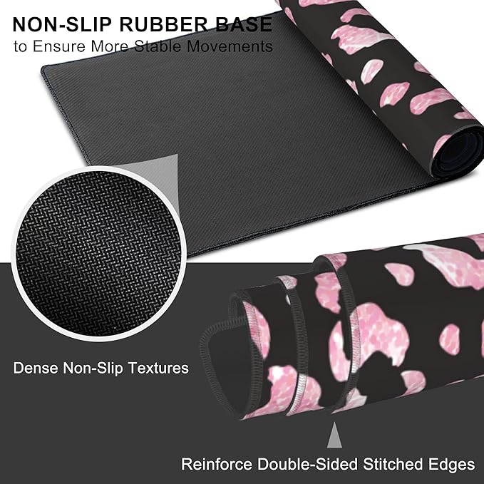 Mouse Pad, Large Rose Pink Leopard Printings Desk Mat, Extended Non-Slip Gaming - Image 3