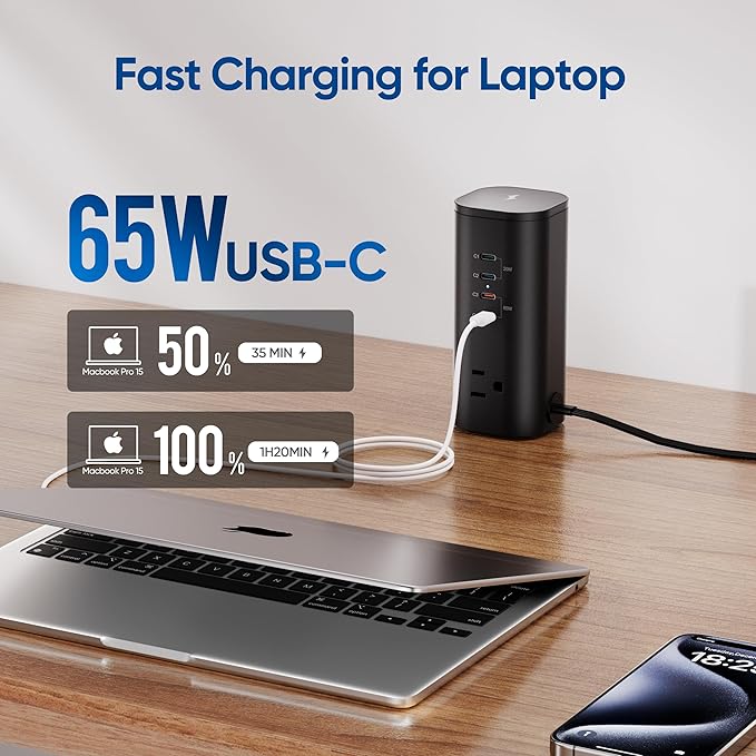 TenTrend Power Strip Tower Surge Protector, 115W Fast Charging Station - Image 3