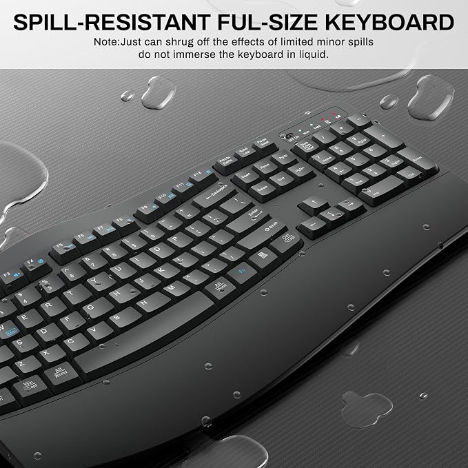 Wireless Keyboard and Mouse Combo, 2.4G Full Size Wave Keys Ergonomic Keyboard - Image 8