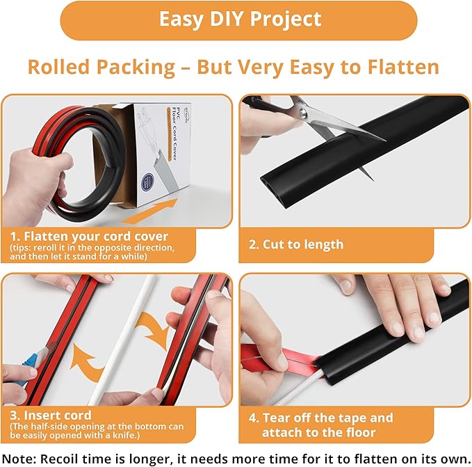 12ft Cord Cover Floor for Extension Cords, Self-Adhesive Floor Cable Cover to - Image 4