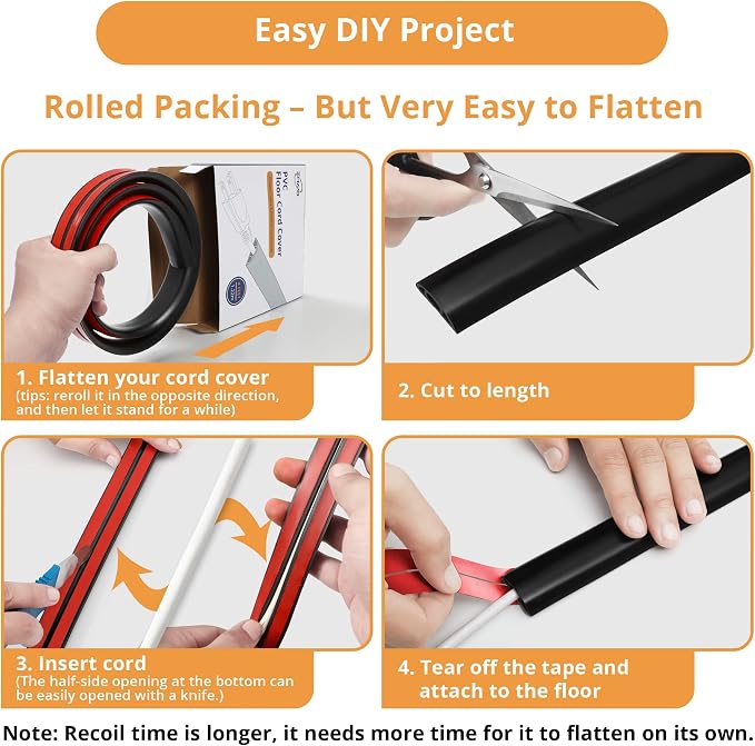 5ft Cord Cover Floor for Extension Cords, Self-Adhesive Floor Cable Cover to - Image 5