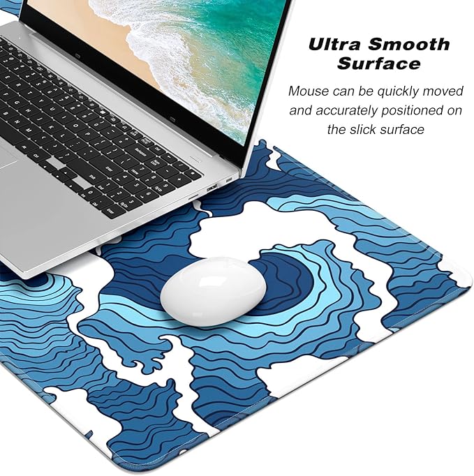 Extended Gaming Mouse Pad, Japanese Blue White Wave Mousepad, XL Large Mouse - Image 3