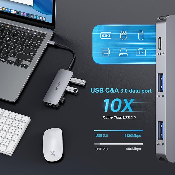 USB C Hub 4K 60Hz HDMI with 100W Power Delivery, USB-C and 2 USB-A 5Gbps Data - Image 2