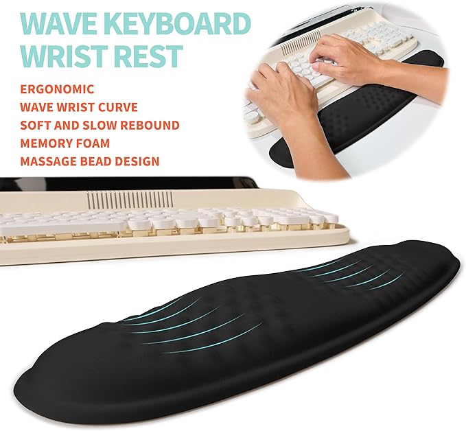 2-in-1 Ergonomic Set, Wave Rise Keyboard Wrist Rest and Massage Bulge Slope - Image 2