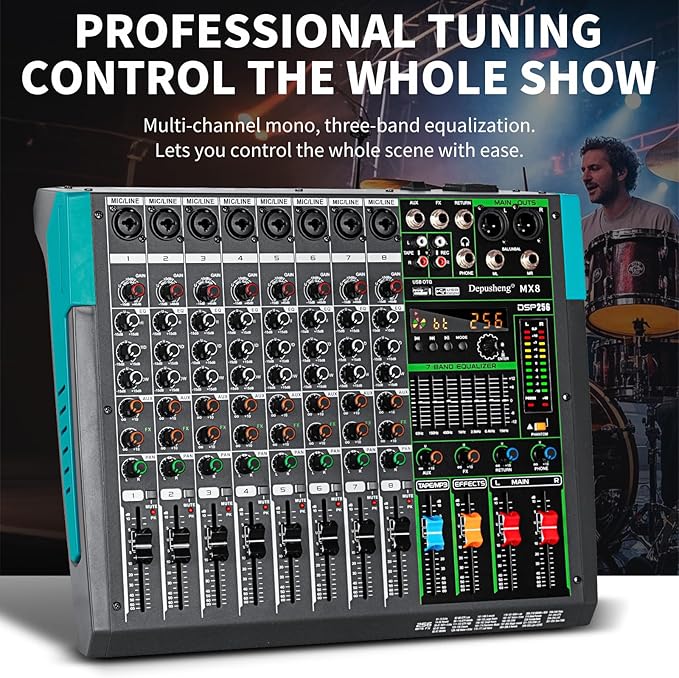 Depusheng MX8 8 Channel Sound Mixer Audio Mixing Console 48V 256DSP - Image 7