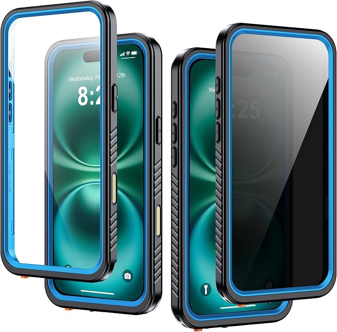 for iPhone 16 Plus Case Waterproof, Built-in Privacy Screen & HD Screen Double by AMILIFECASES