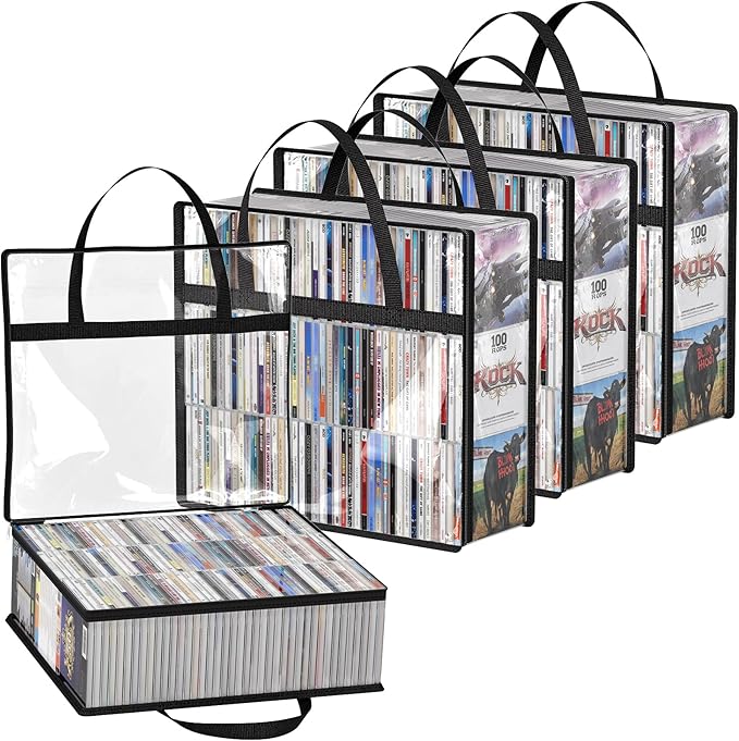 Lifewit CD Storage Bags 4 Pcs, Stackable Media Case Bins Portable by Lifewit