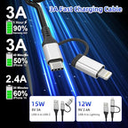 USB to USB-C and Lightning Cable 2 in 1 Coiled Cable Support Aple Carplay & - Image 3