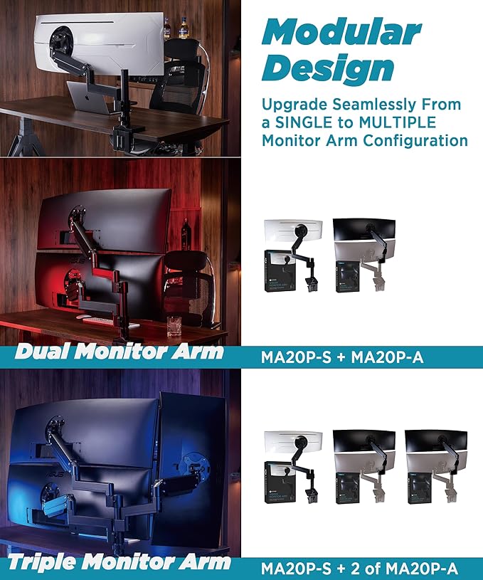 Heavy Duty Monitor Arm for Ultrawide Monitors up to 57" and 44 lbs, Single Desk - Image 6