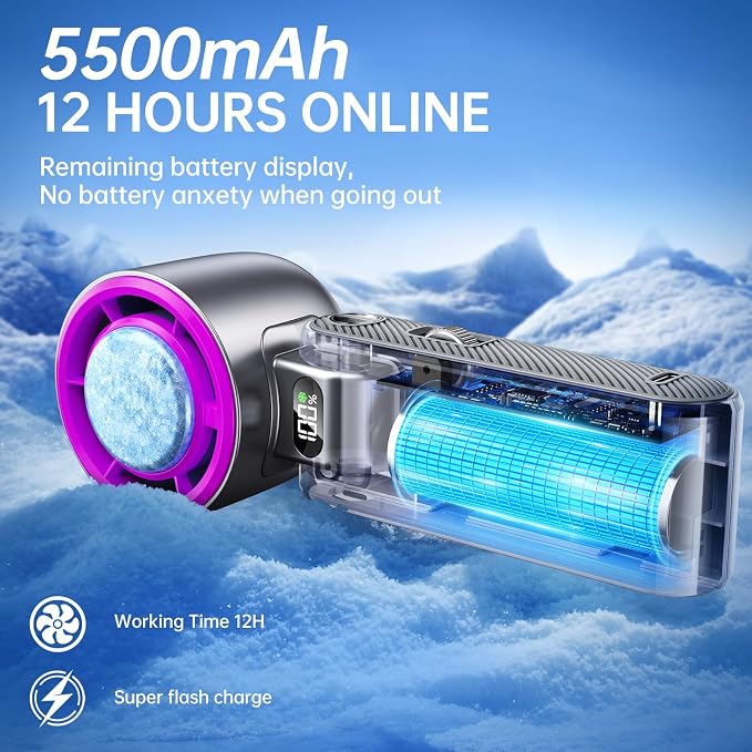 Handheld Portable Fan with Ice Cooler: 100-Speed 5500mAh Rechargeable Handheld - Image 4