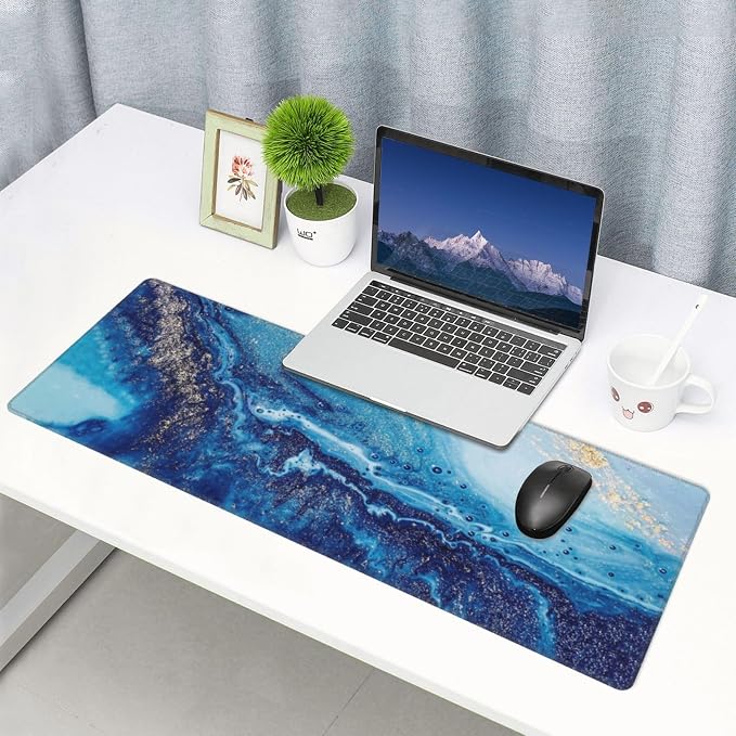 Mouse Pads Navy Blue Gold Modern Abstract Marble Large Mouse Pad, Gaming - Image 9