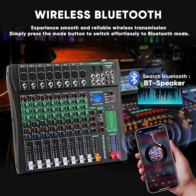 8 Channel Audio Mixer, Professional DJ Mixer Board Sound Music Mixing Console - Image 2