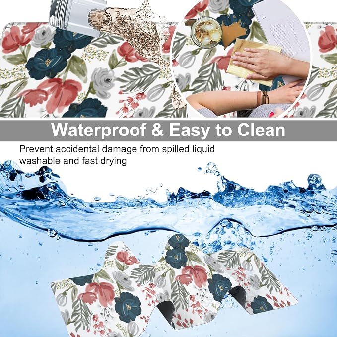 Watercolor Flowers Desk Mat, Large Colorful Floral Gaming Keyboard Mouse Pad - Image 4