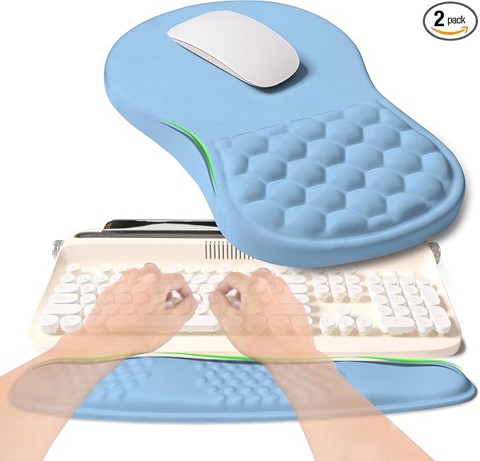 2-in-1 Ergonomic Set, Wave Rise Keyboard Wrist Rest and Massage Bulge Slope by KUOSGM