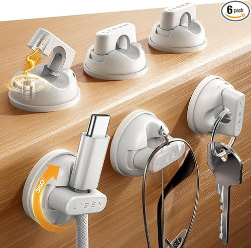 6-Pack Rotatable Cord Holder for Nightstand, LISEN 360°Rotating Magnetic Clips by Lisen