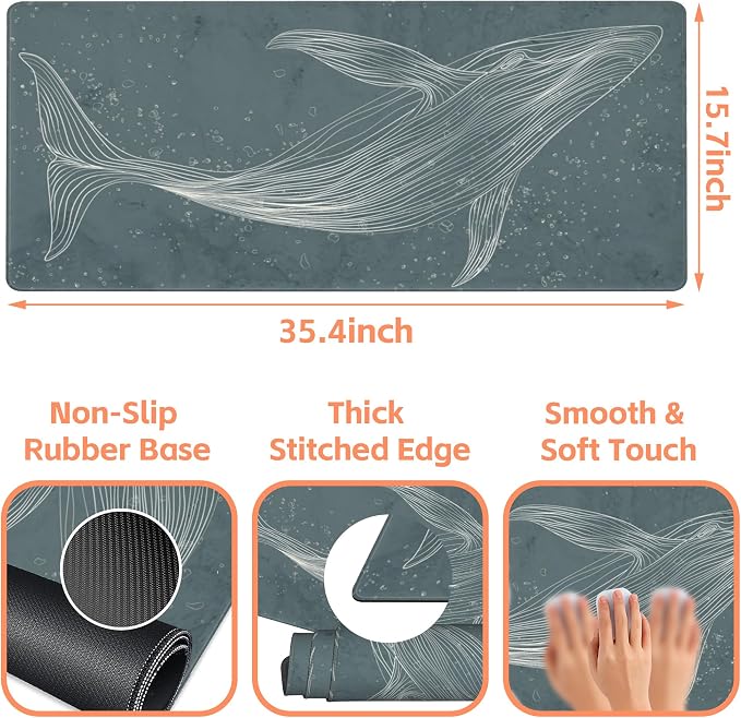 Mouse Pad Large Hand Drawn Whale Non-Slip Gaming Desk Mat - Image 3