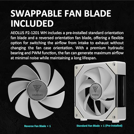 GAMDIAS AEOLUS P2-1203 120mm ARGB PWM Fan, Include Reverse Fan Blade x3 & - Image 5