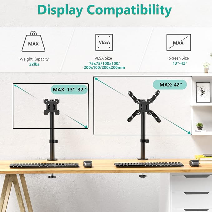 WALI Single Monitor Mount for 1 Computer Screen up to 42 inch, Fully Adjustable - Image 3