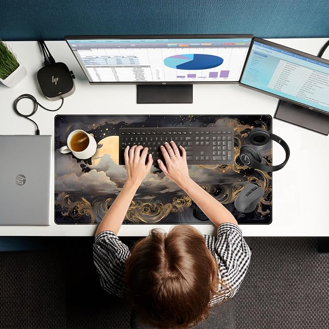 Golden Moon Desk Pad Black Desk Mat XXL Mouse Gaming Pads, Starry Sky Keyboard - Image 7