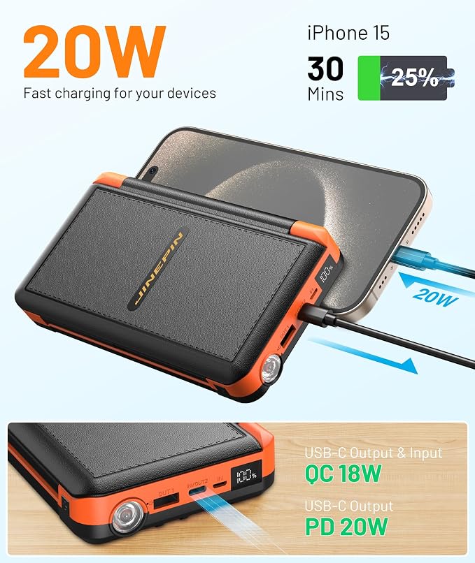 Power Bank Solar Charger 46800mAh Built in 4 Cables 3 Foldable Solar Panels - Image 3