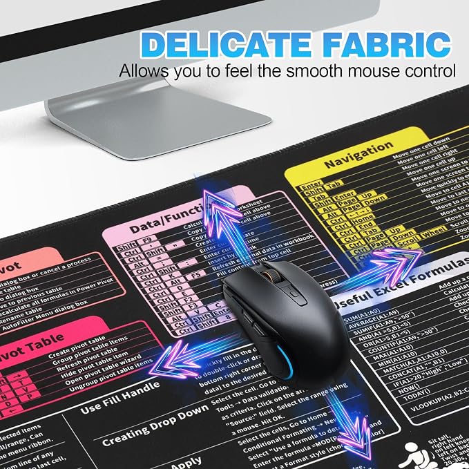 Linoows Excel Shortcut Keys Mouse Pad, Extra Large 31.5 x 11.8 Inch Gaming - Image 8