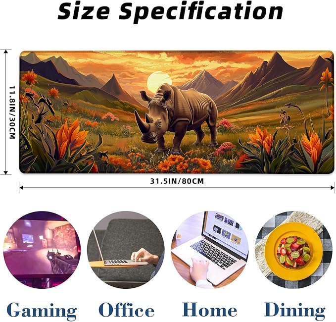 Rhino Gaming Mouse Pad, Sunset Floral and Wildlife Mousepads - Image 3