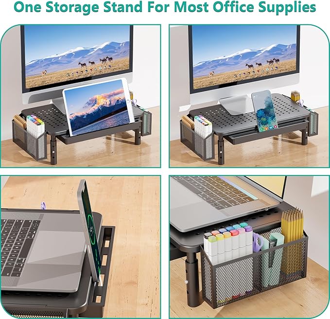 WALI Dual Monitor Stand with Storage, Desk Organizer with Drawer and Pen Holder - Image 4