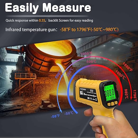 Infrared Thermometer Pyrometer Temperature Gun -58°F to 1796°F, 50:1 Distance - Image 2