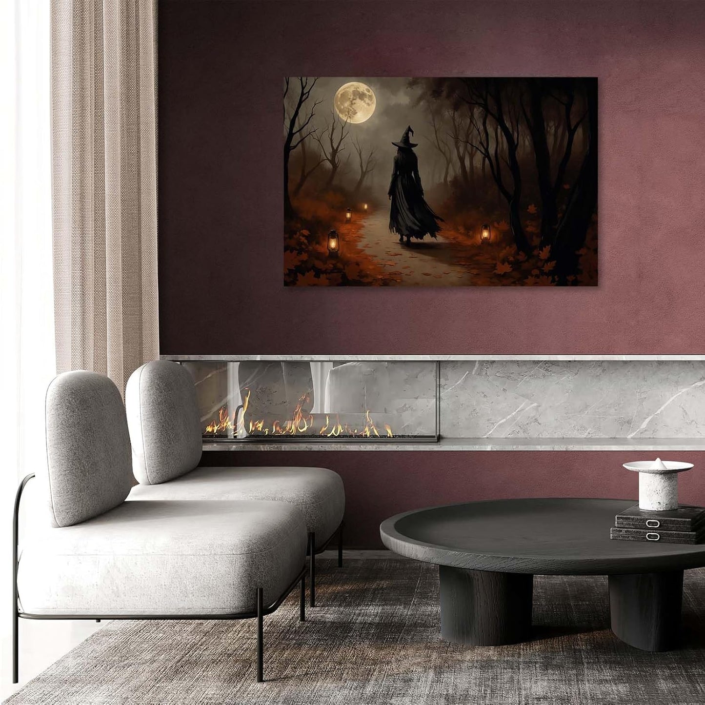 JFHCQJPK Moonlight witch poster dim lantern Halloween decoration Gothic style dark retro college style canvas wall art suitable for living room bedroom20x30in Frameless