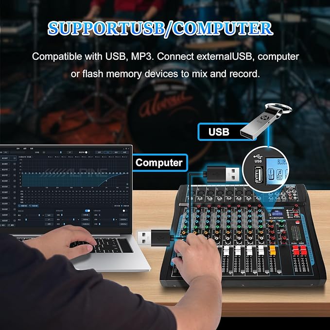 8 Channel Audio Mixer Sound Board Mixer 16 DSP Effect Audio Interfacer w/USB - Image 4