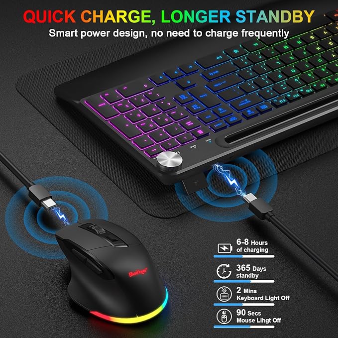 BlueFinger Wireless Keyboard and Mouse Combo Backlit, 2.4G Rechargeable - Image 4