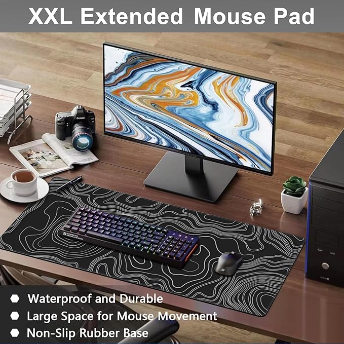 Mouse Pad, Large Mountain Topographic Terrain Map Desk Mat, Extended Non-Slip - Image 6