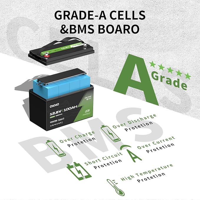 OKMO 12V 100Ah TM LiFePO4 Battery, Lithium Battery 150A BMS - Image 4