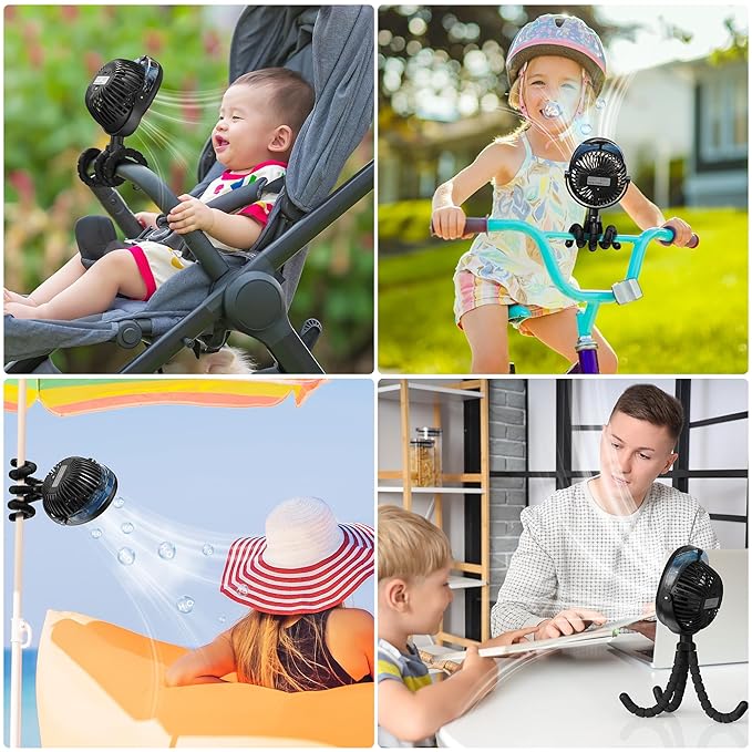 2025 Upgarded 4000mAh Misting Baby Stroller Fan, Rechargeable Battery Operated - Image 7