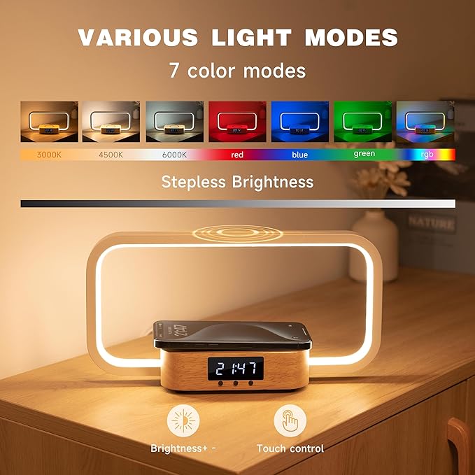 Bedside Lamp with Wireless Charger & USB Port – Touch Control Nightstand Table - Image 3