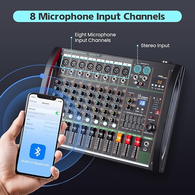 Audio Mixer 8 Channel, Professional Music Sound Mixer Board - Image 7