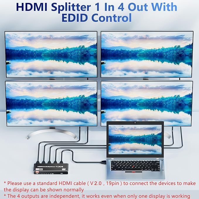 HDMI 2.0 Splitter 1 in 4 Out, LUKFOCAB 1x4 HDMI Splitter 4K@60Hz 8:8:8 HDR - Image 2