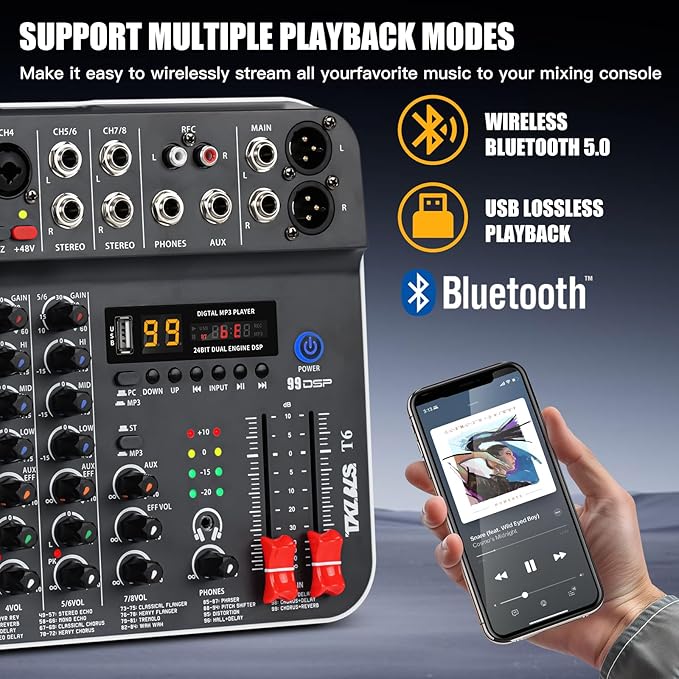 Audio Mixer, TKLBLS Studio Audio Sound Mixer Board, 6 Channel Unpowered - Image 2