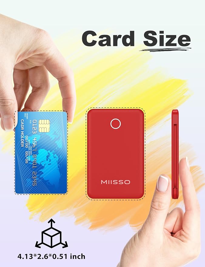 6000mah Ultra Slim Built in Cables Power Bank, Card Size Built in USB C Cords - Image 2