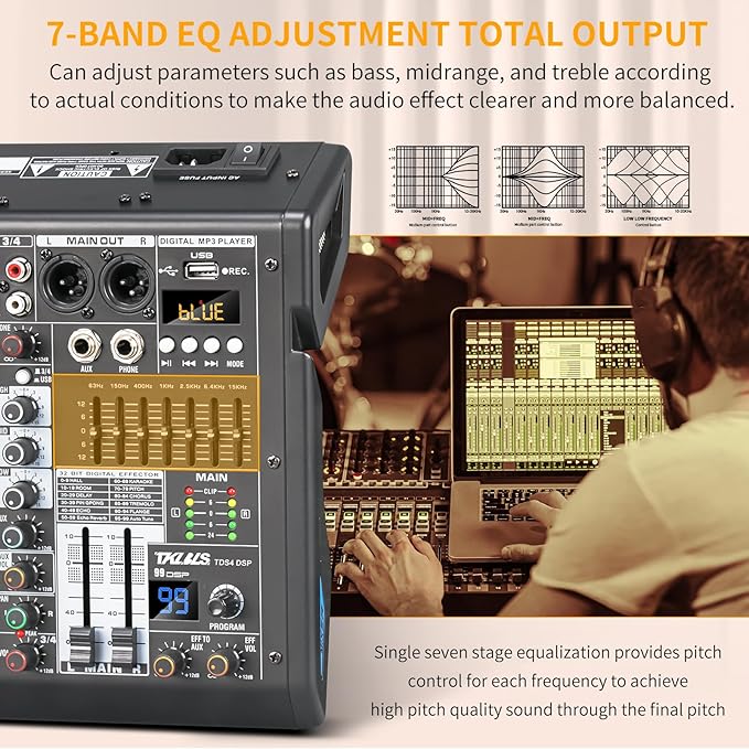4 Channel Audio Mixer for Home Audio, Sound Mixer Board - Image 4
