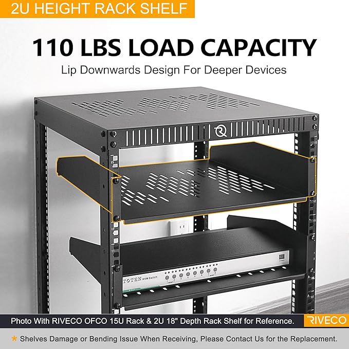 RIVECO 2U Server Rack Shelves for 19" Network Cabinet, Rack Mount Vented - Image 6