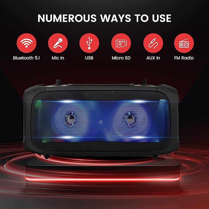 Pyle Wireless Portable Bluetooth Boombox Speaker - 120W Rechargeable Boom Box - Image 4
