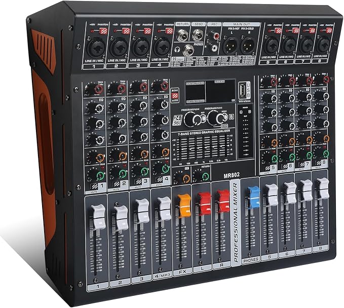 Audio Mixer 8 Channel, DJ Mixer Board by jindaaudio
